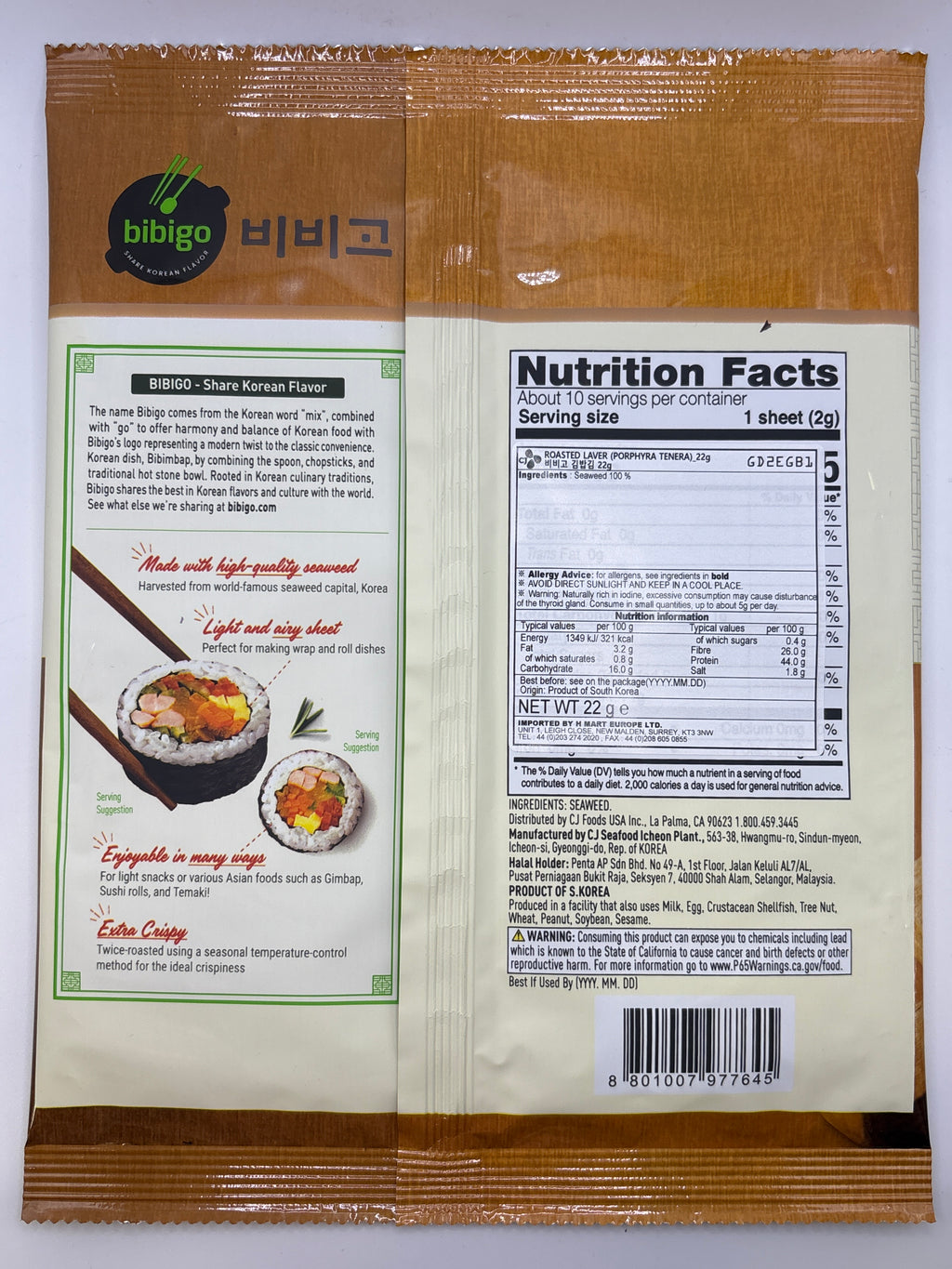 CJ Bibigo Roasted Seaweed for Kimbap 22g (10 Sht)