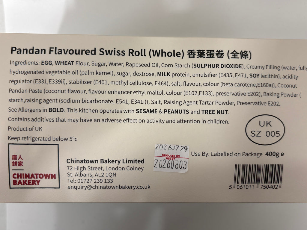 Chinatown Bakery Pandan Swiss Roll (Whole)