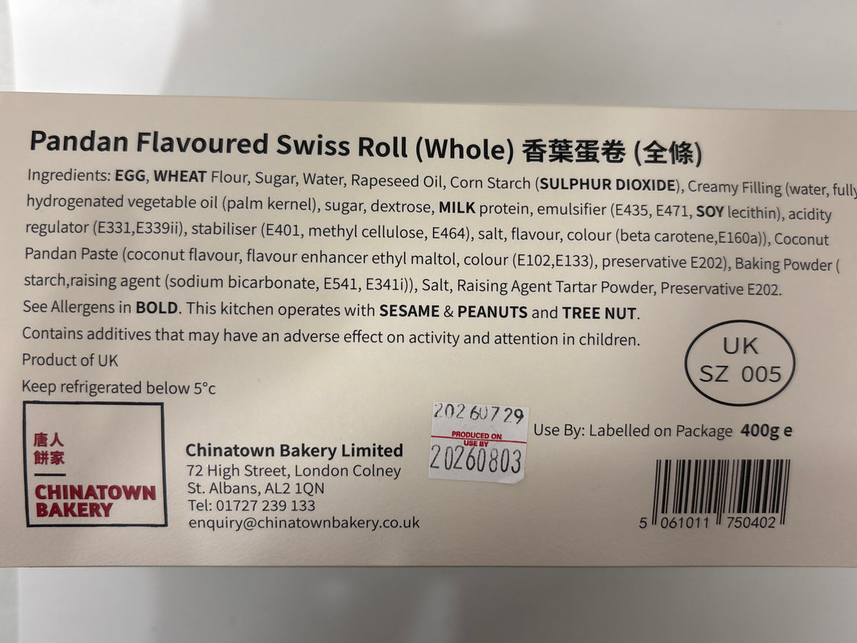 Chinatown Bakery Pandan Swiss Roll (Whole)