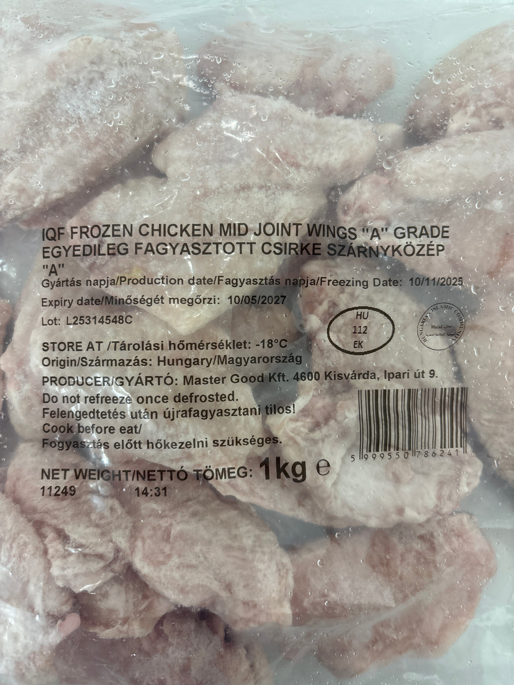Hungarian IQF Chicken Mid Joint Wings 1kg