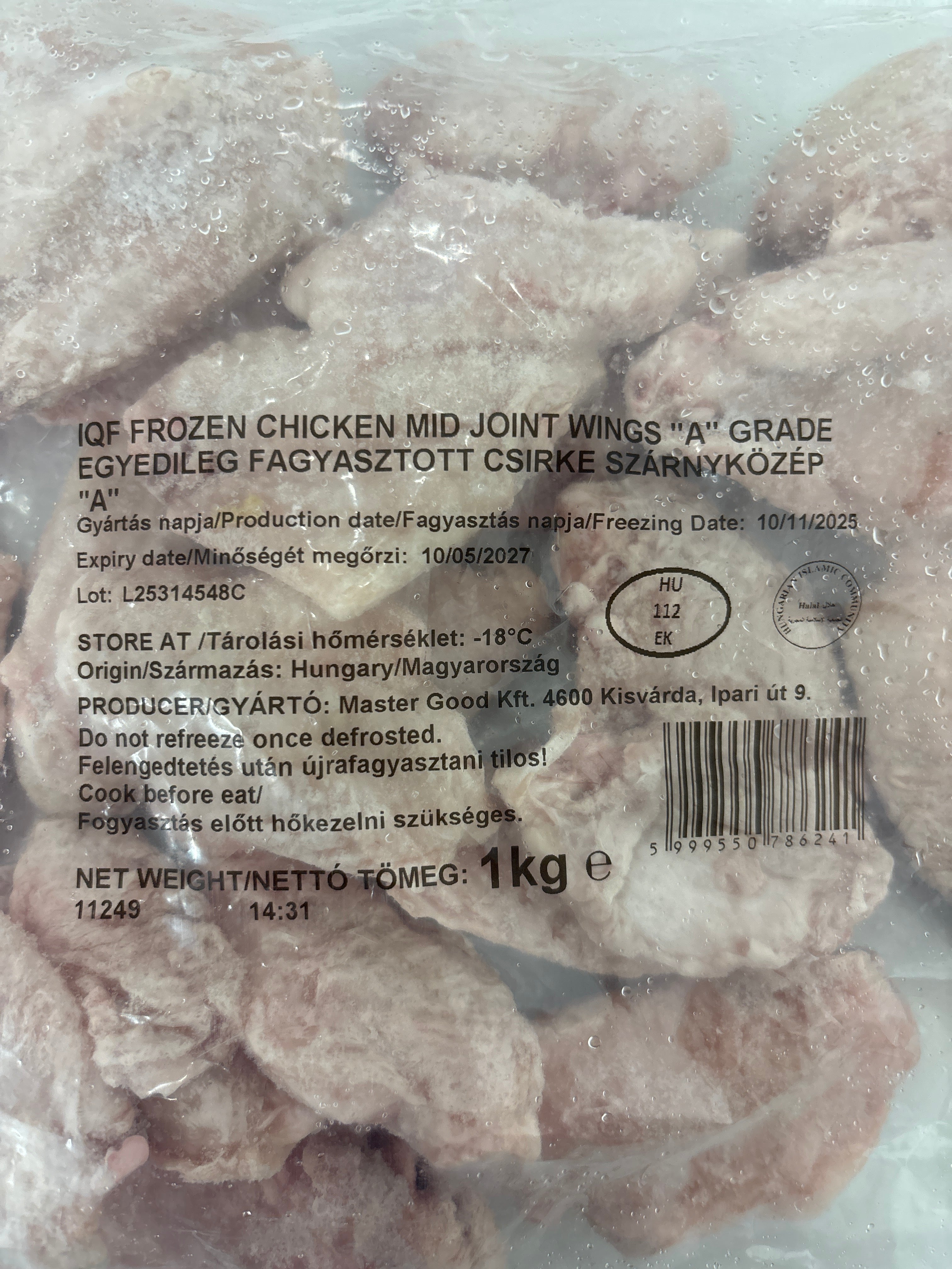 Hungarian IQF Chicken Mid Joint Wings 1kg