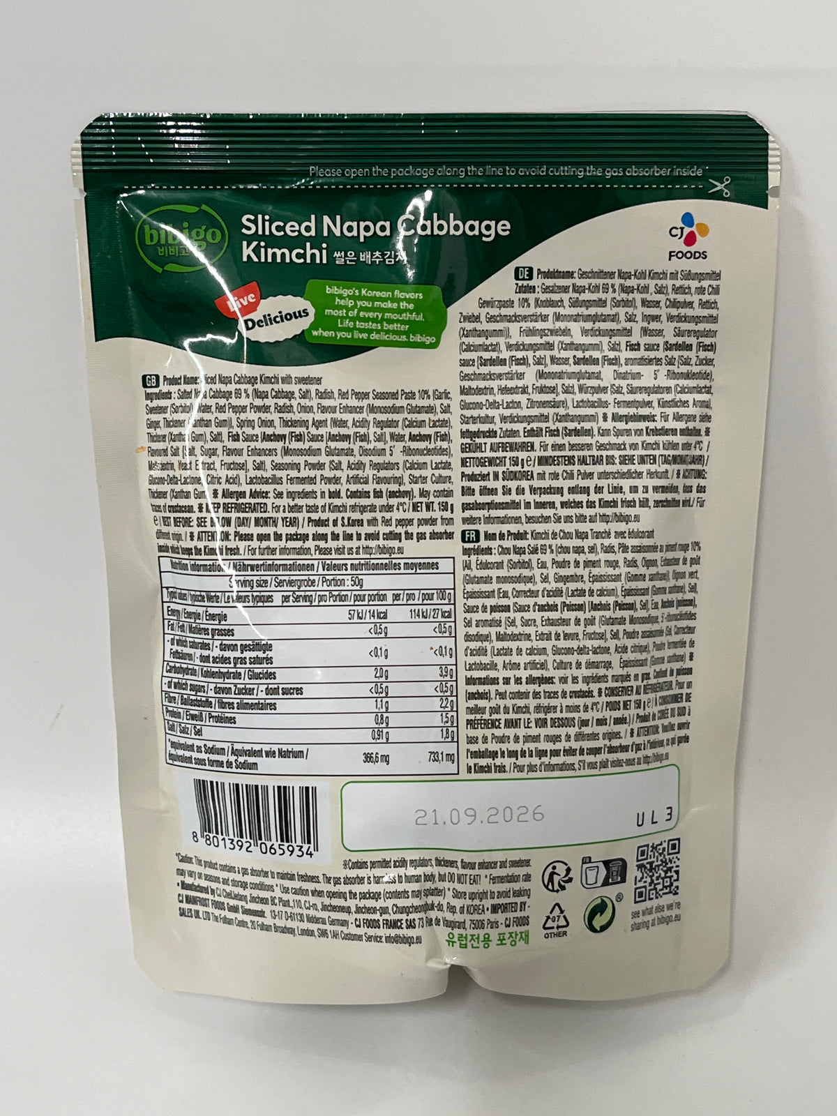CJ Bibigo Sliced Kimchi 150g (Chilled)