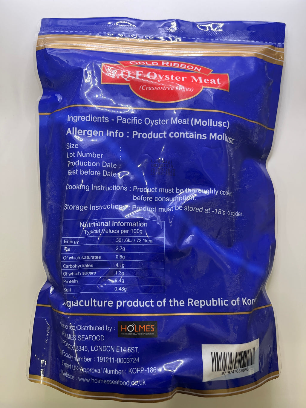 Gold Ribbon Oyster Meat 18-22 Net 850g Gross 1kg