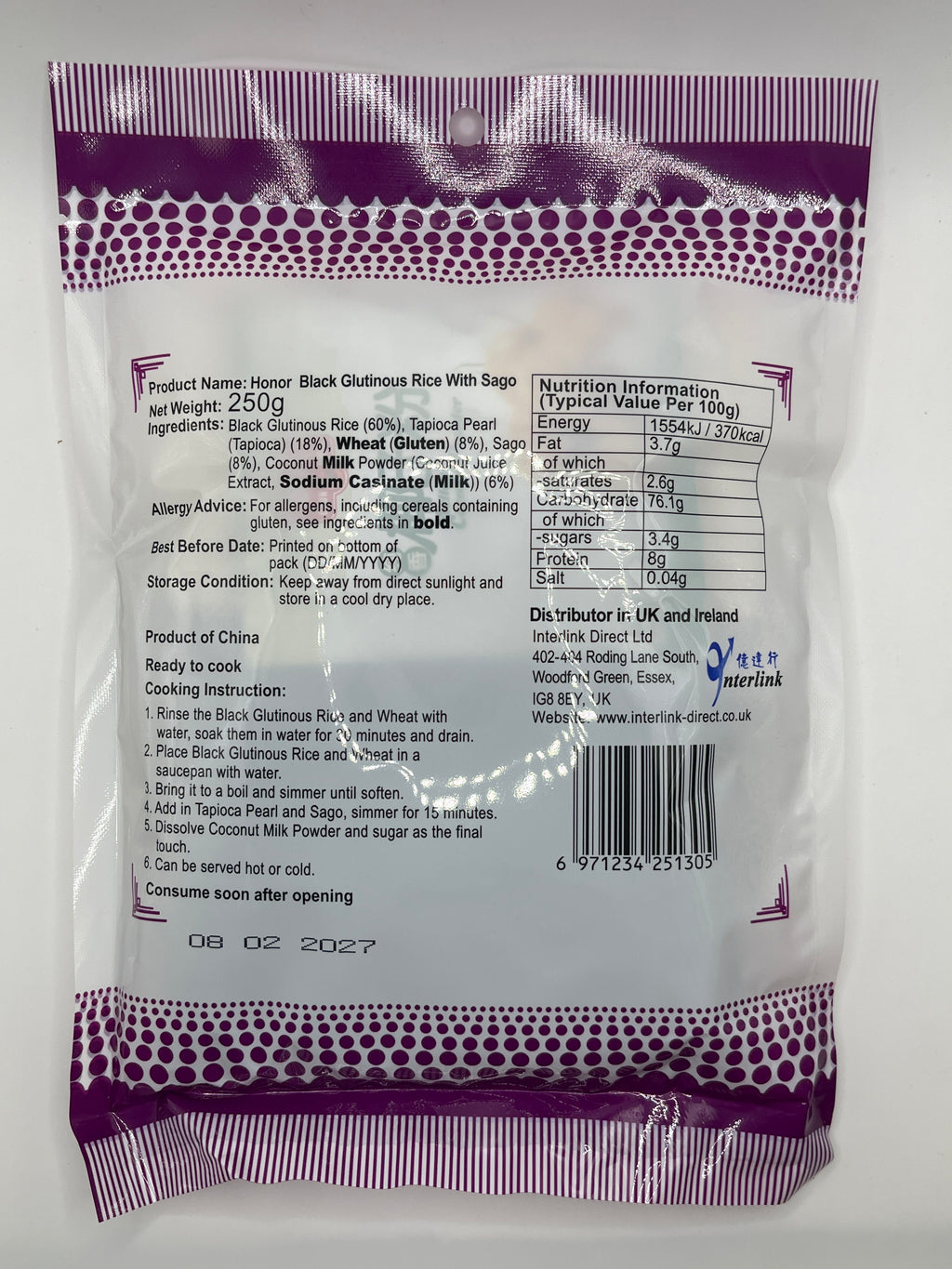 Honor Black Glutinous Rice w/ Sago 250g